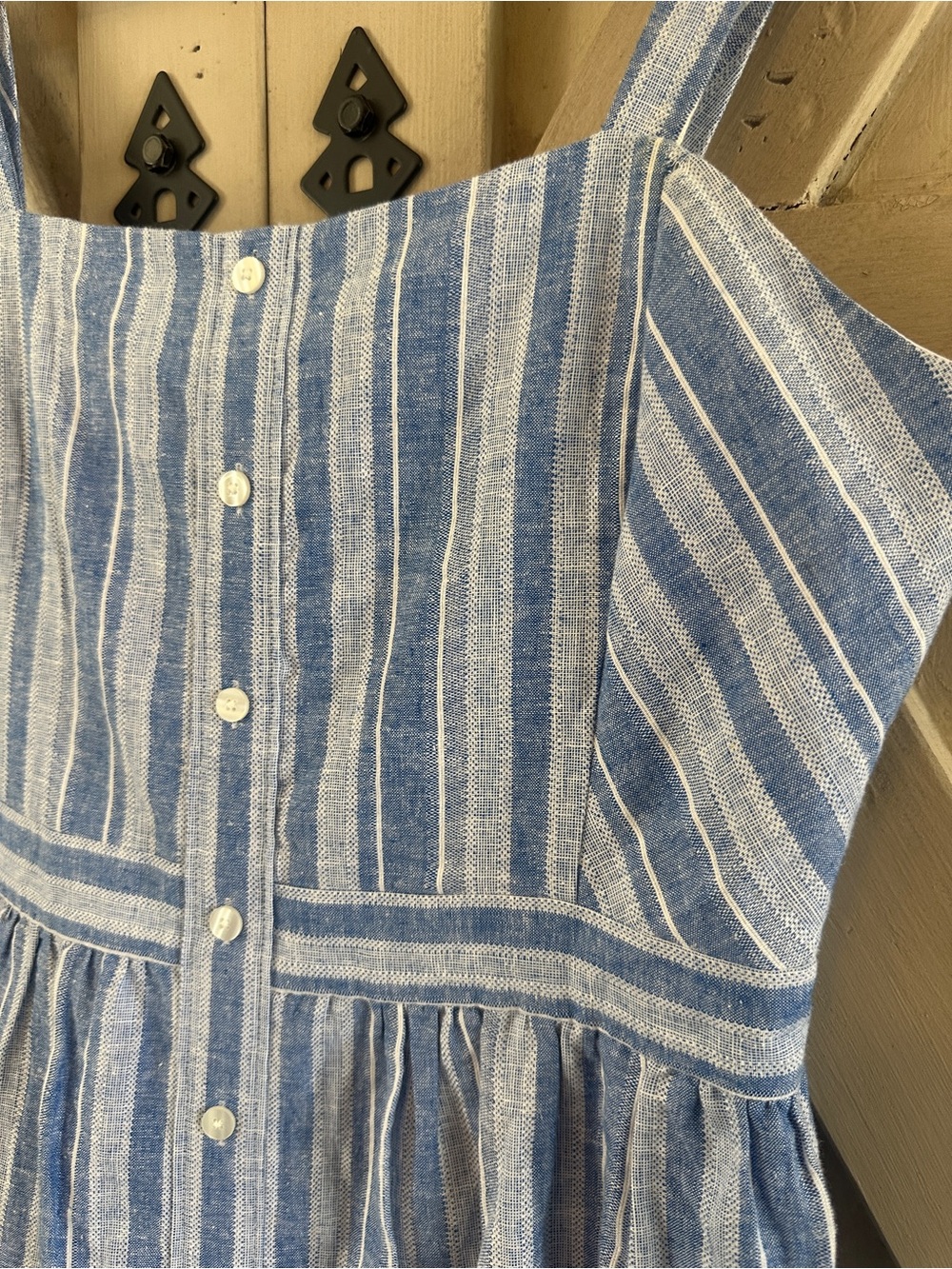 Draper James Blue White Linen Blend Stripe Button Front Midi Dress Size 10 - Picture 3 of 12